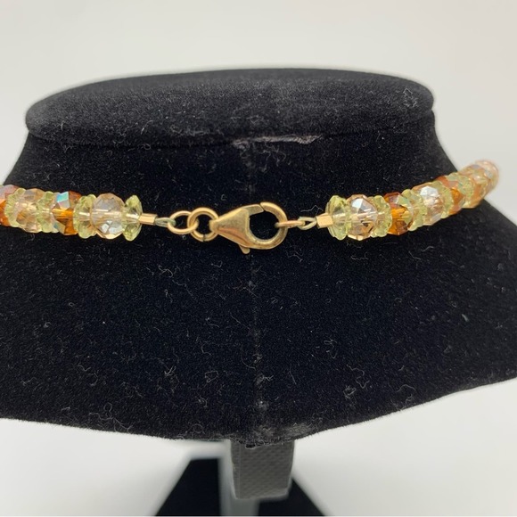 Beaded Brown & Gold Tone Necklace with Gemlike Crystal Pendant - Picture 7 of 10